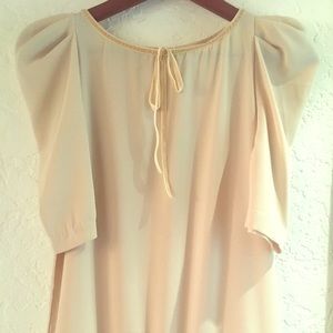 Cream crepe puff sleeve mini dress